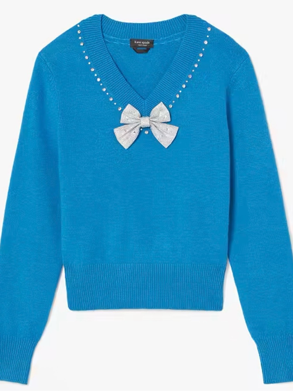 kate spade Kids Bright Blue V-Neck Sweater with Silver Bow
